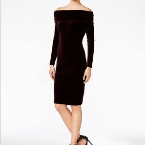 Calvin Klein Stretch Velvet Off the Shoulder Dress